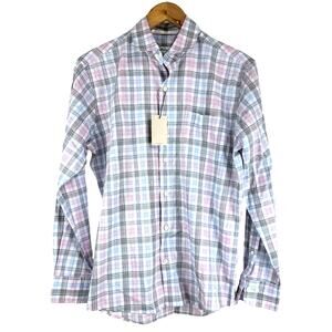 Peter Millar NWT Men's Purple Gray Plaid 100% Cotton Dress Shirt Size Small